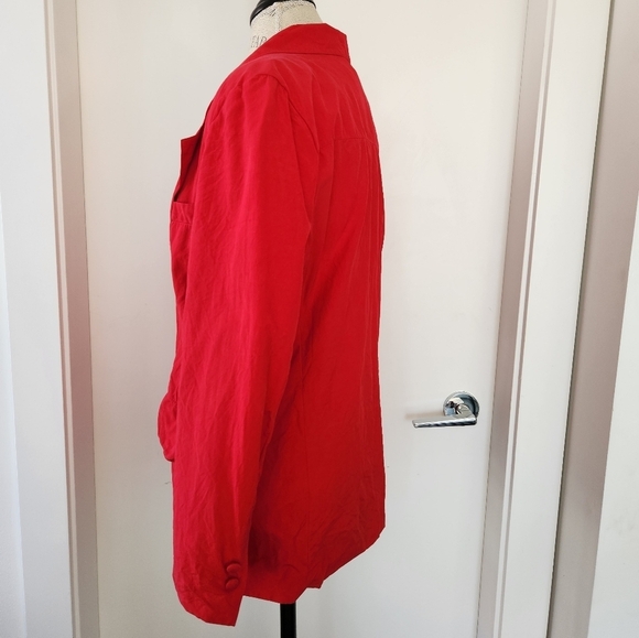 80s Red Silk Blazer Jacket - Picture 2 of 12